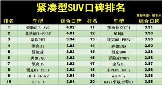 最新紧凑型SUV“口碑”排名更新：1